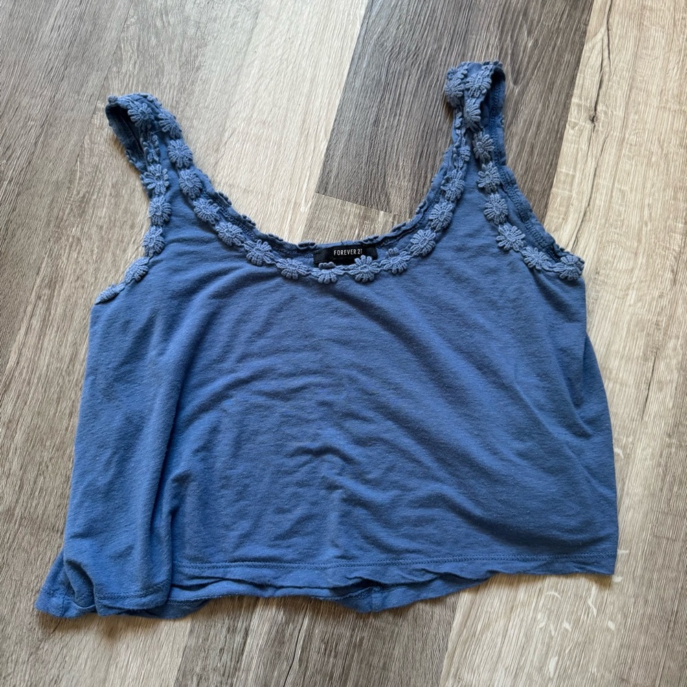Forever 21 Blue Floral Trim Women's Top
